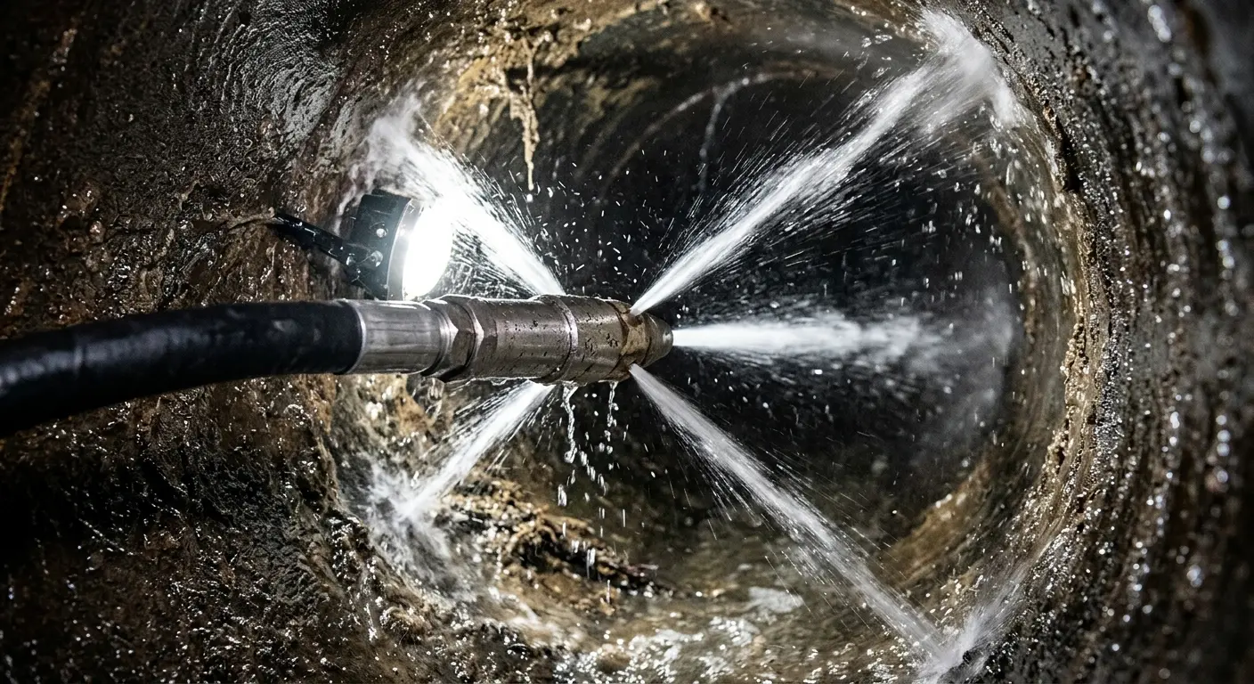 High-pressure hydro jetting nozzle cleaning sewer pipe for Sewer Cleanout in Chackbay